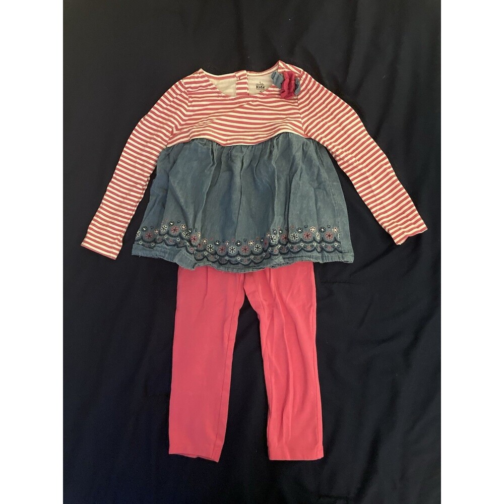 4T Kids Headquarters girl clothes - 2 piece outfit | striped and flower theme